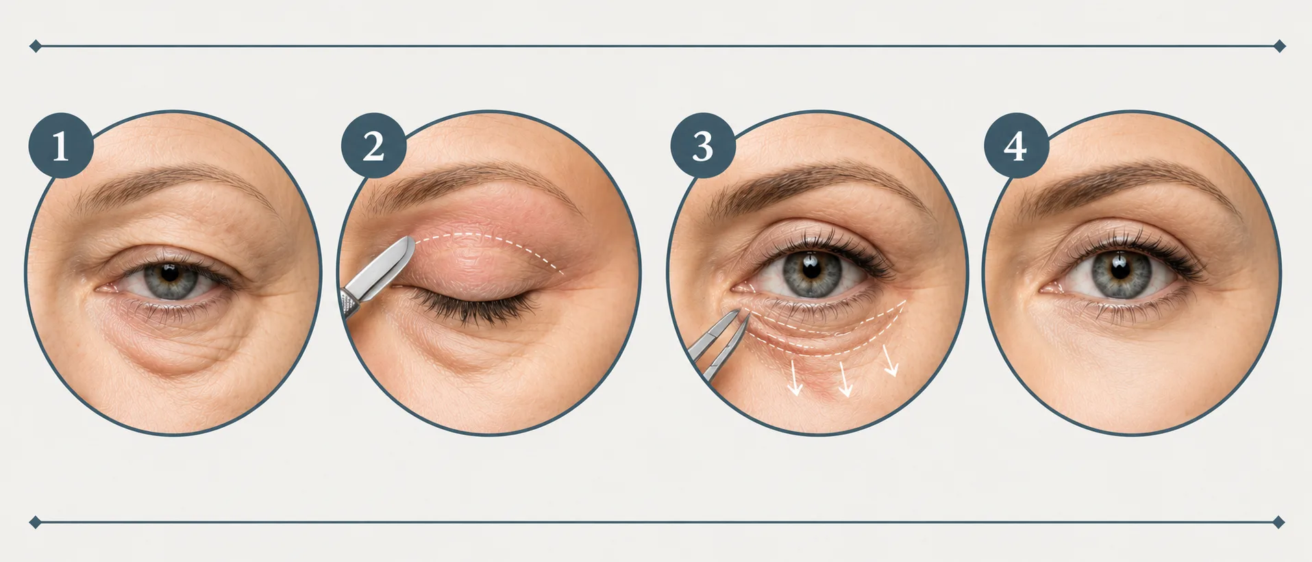 Les quatre étapes d'une blépharoplastie : analyse, tracé, geste opératoire et résultat, Clinique esthétique Mozart à Nice