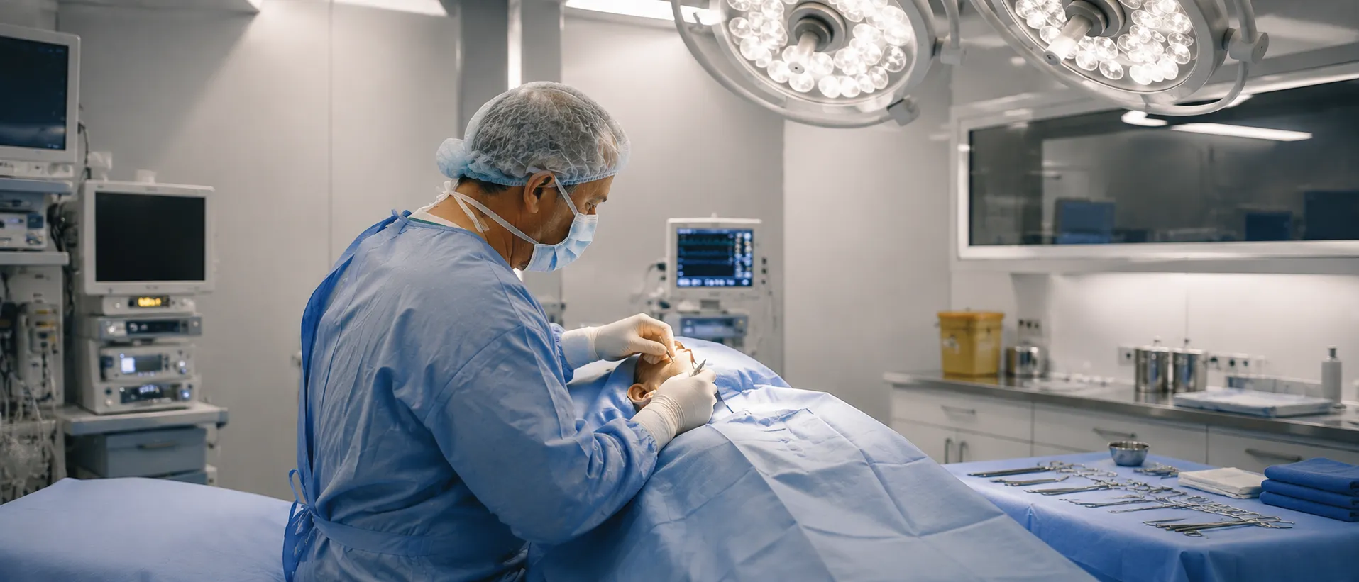 Le Dr Denis Boucq au bloc opératoire de la Clinique esthétique Mozart à Nice