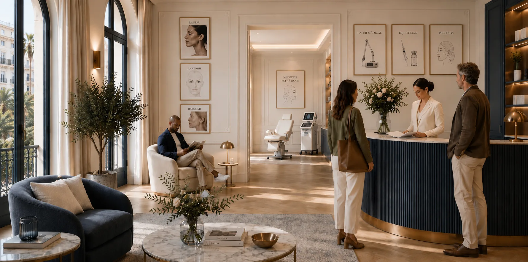 Accueil et réception de la Clinique esthétique Mozart à Nice