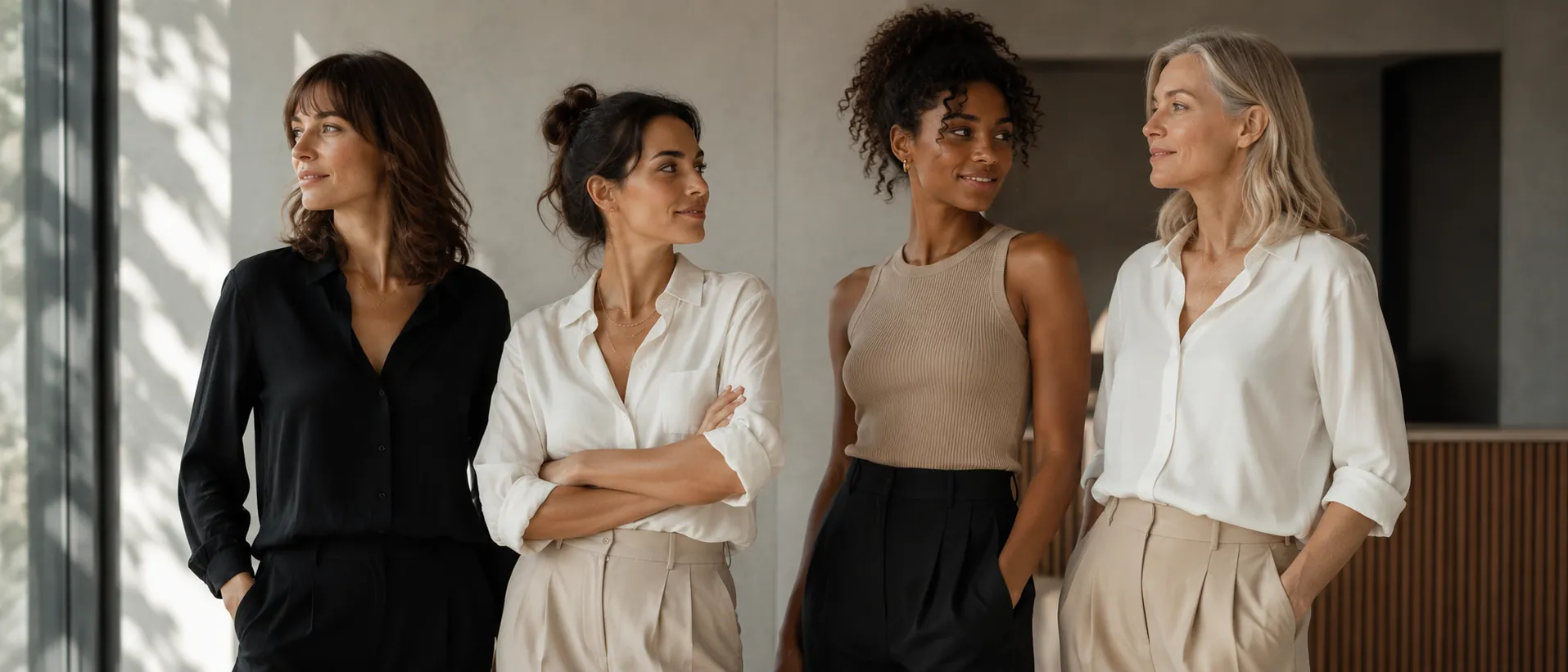 Quatre femmes d'âges différents dans un intérieur lumineux, à la Clinique esthétique Mozart à Nice