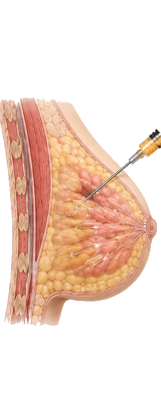Étape 4, la réinjection : de multiples fins dépôts de graisse dans le sein