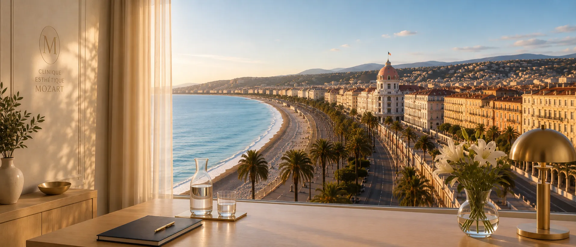 La Clinique esthétique Mozart au cœur de Nice : vue sur la Promenade des Anglais et la Baie des Anges