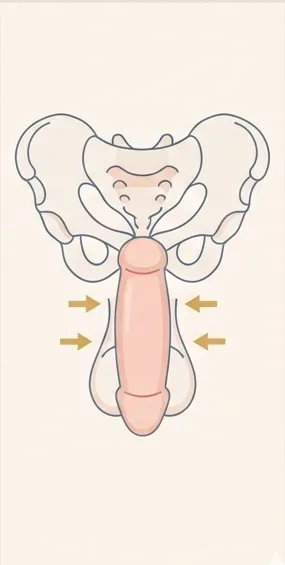 Schéma du principe de l'élargissement du pénis : circonférence augmentée après lipofilling