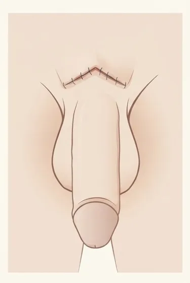Pénoplastie d'allongement : suture de l'incision au pubis