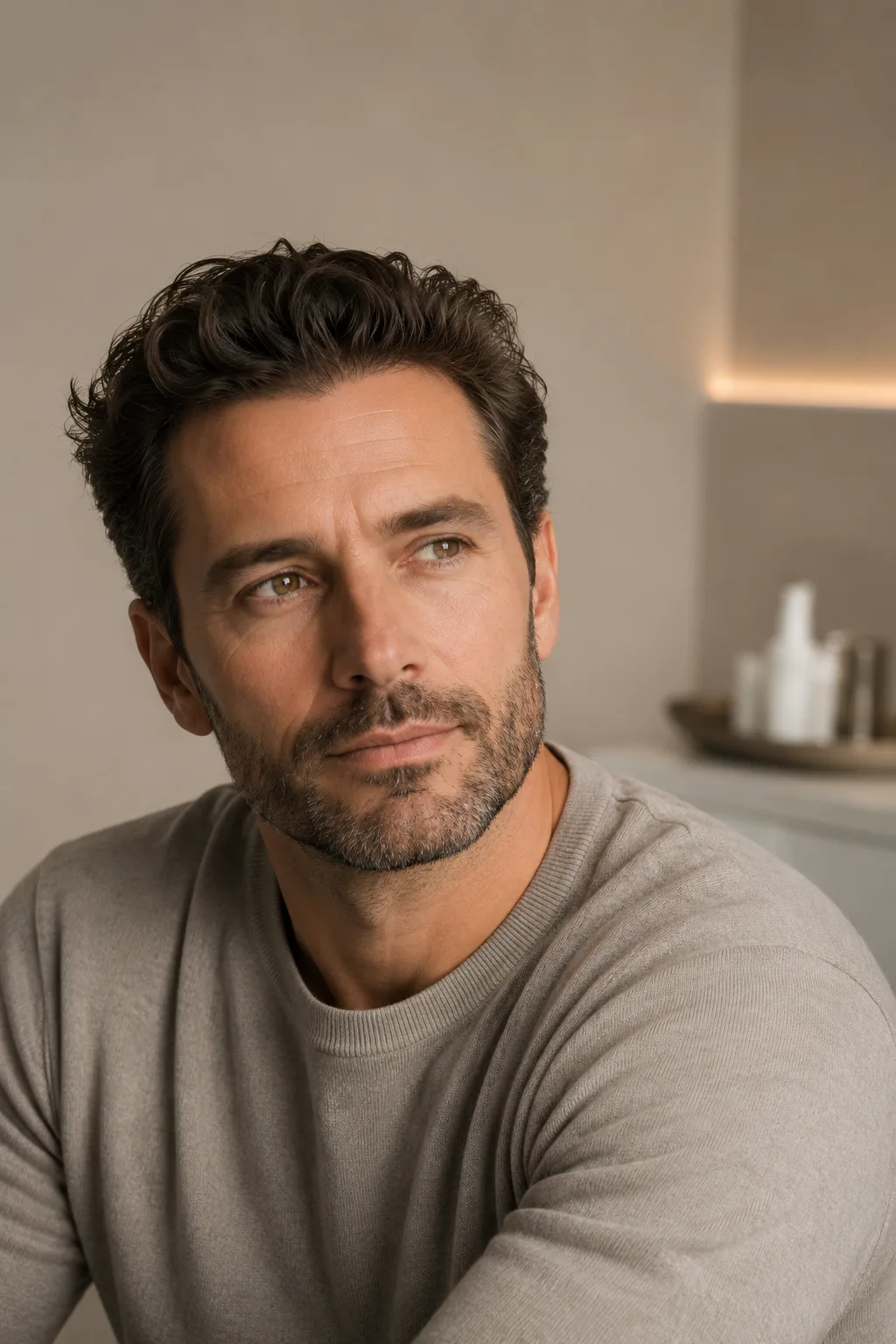 Botox homme à Nice : un homme de profil trois quarts, front et ride du lion visibles, Clinique esthétique Mozart