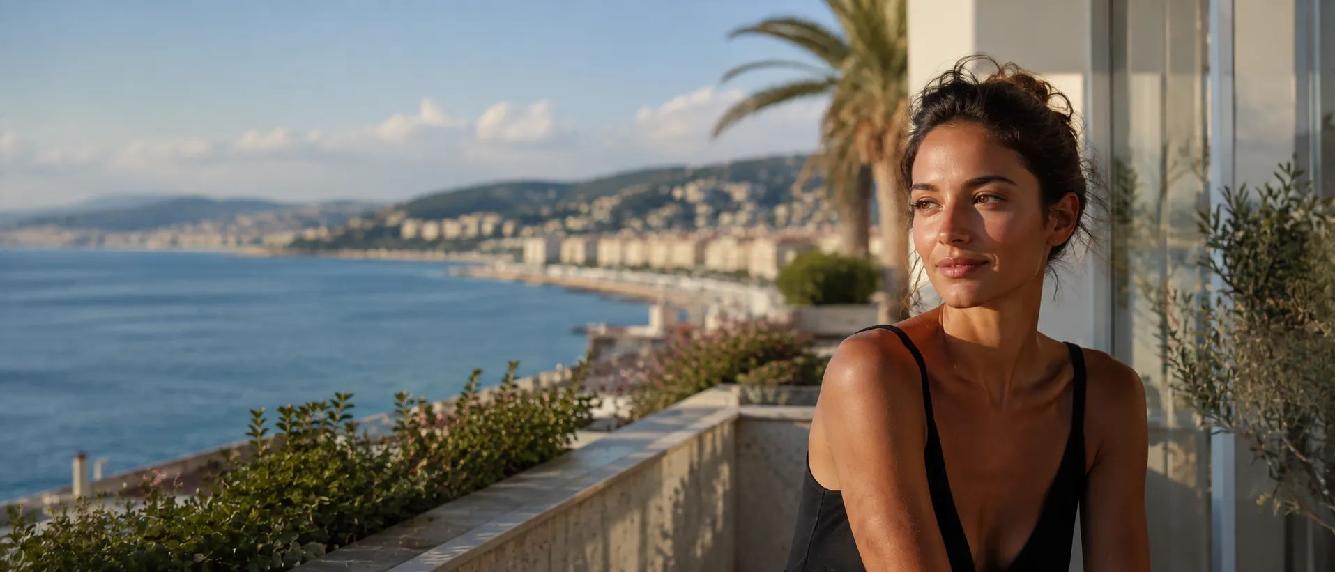 Centre laser médical à Nice : la baie des Anges vue depuis une terrasse, Clinique esthétique Mozart