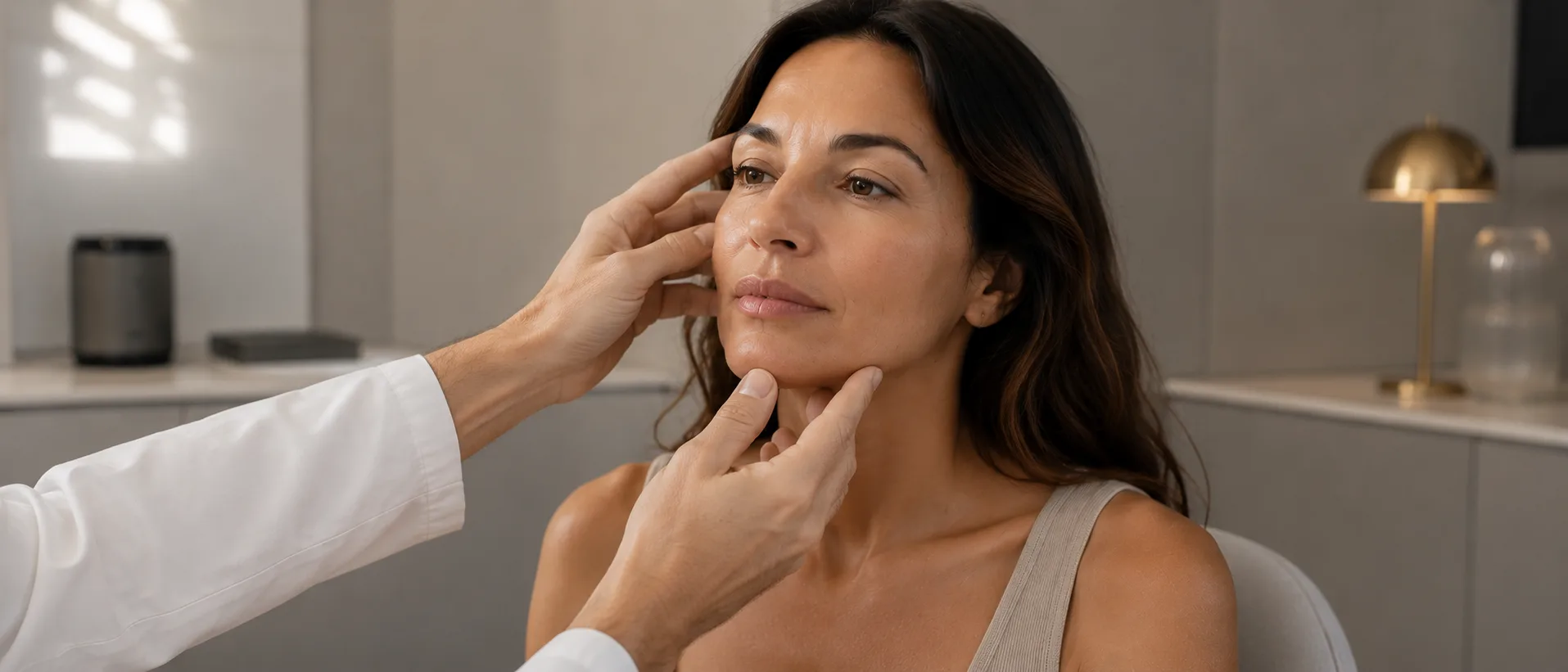 Analyse du visage lors d'une consultation de médecine esthétique, Clinique esthétique Mozart à Nice