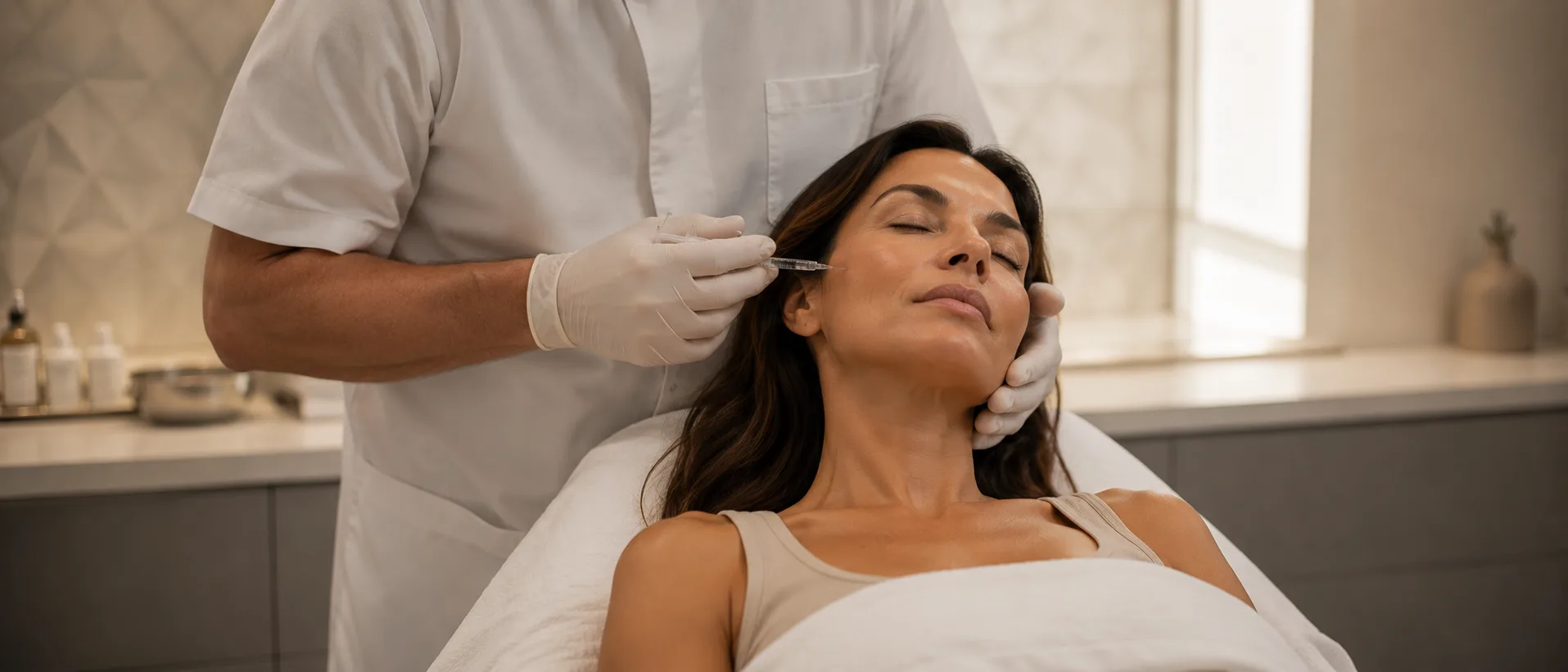 Injection réalisée au cours d'une séance de médecine esthétique, Clinique esthétique Mozart à Nice