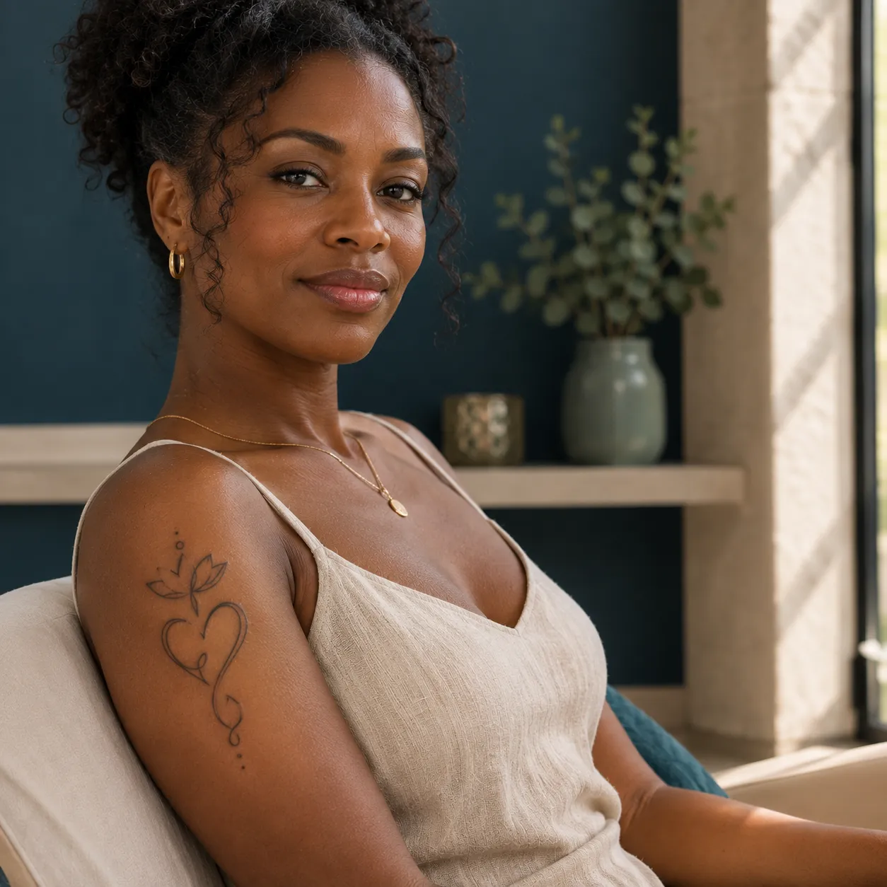 Détatouage laser sur peau noire : une patiente au bras tatoué dans le salon de la Clinique esthétique Mozart à Nice
