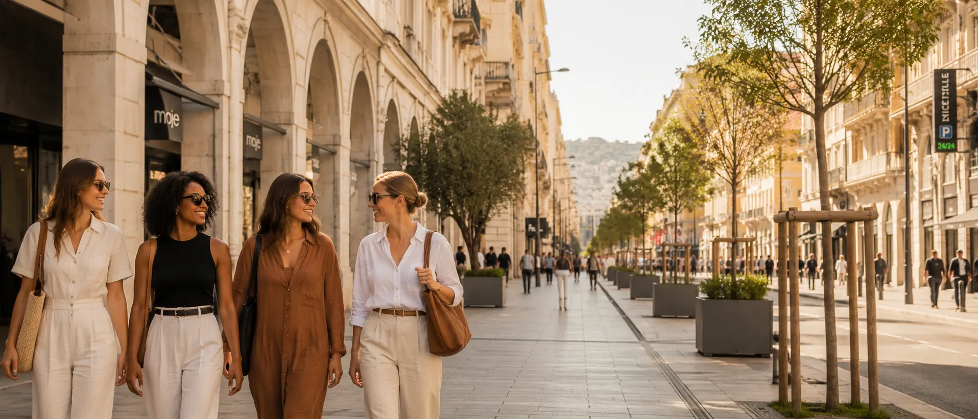 Quatre femmes marchant avenue Jean Médecin à Nice, à quelques minutes de la Clinique esthétique Mozart
