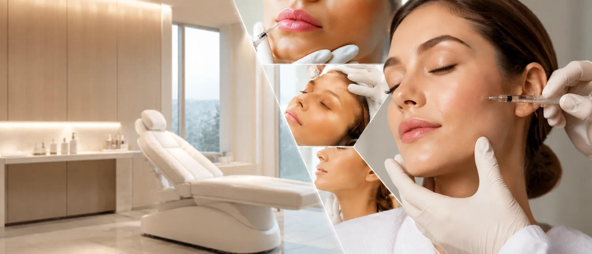 Salle de soin et gestes d'injection du visage à la Clinique esthétique Mozart à Nice