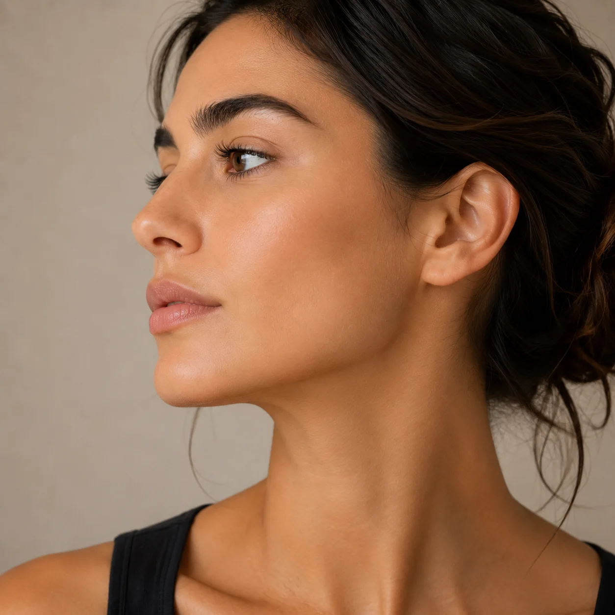 Nefertiti Lift et botox de la jawline à Nice : profil dégagé, ligne de mâchoire visible, Clinique esthétique Mozart