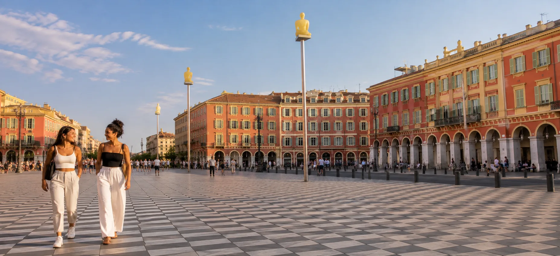 La place Masséna au soleil, ses façades rouges et ses arcades