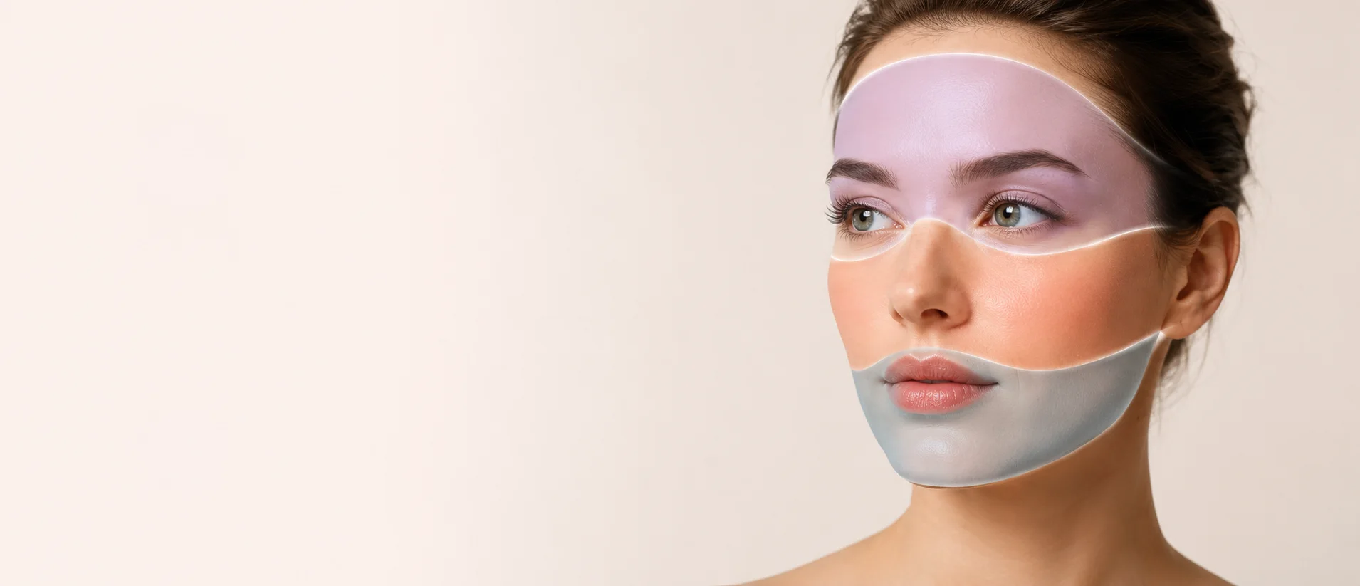 Pourquoi le bas du visage demande de la précision : les régions du visage délimitées sur un portrait de trois quarts, du front au menton, Clinique esthétique Mozart à Nice