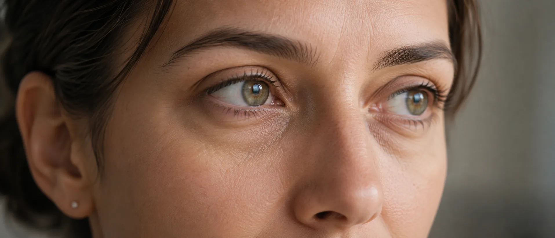 Quels sont les différents types de cernes&nbsp;: gros plan sur le regard d'une femme, le creux et l'ombre lisibles sous les yeux, Clinique esthétique Mozart à Nice