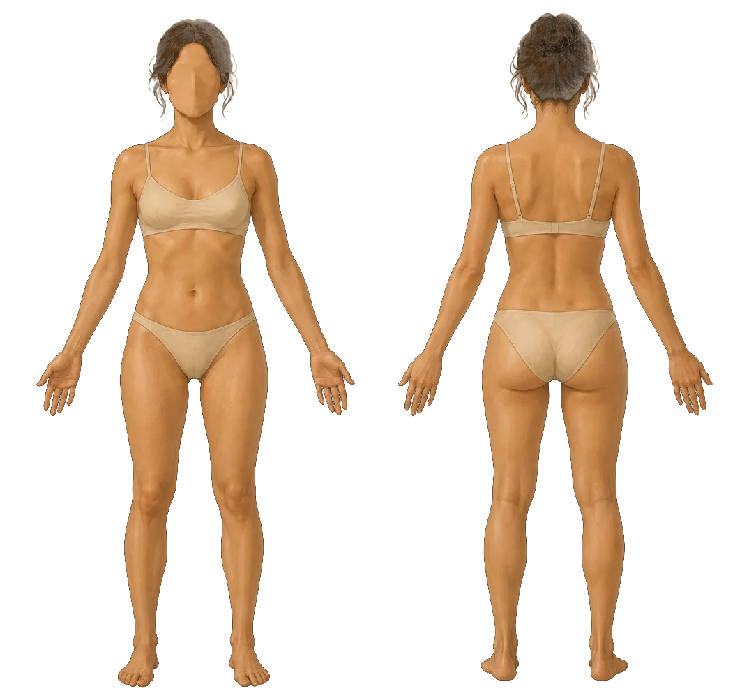 Zones d'épilation laser chez la femme, vues de face et de dos, Clinique esthétique Mozart à Nice