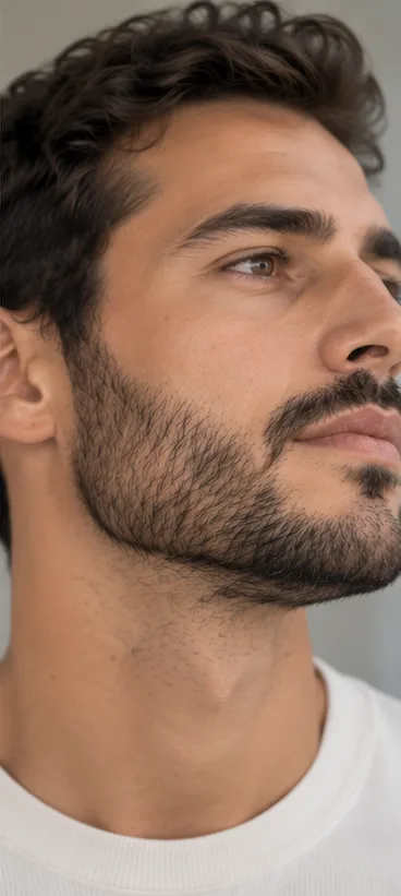 Le visage en fin de séance, les greffons en place sur la barbe