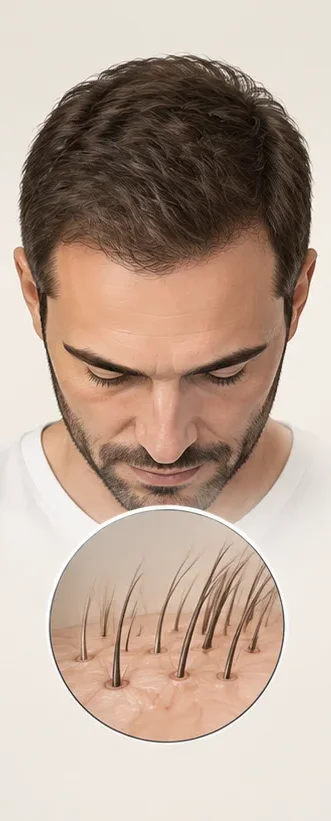 La densité qui devient visible entre le sixième et le neuvième mois après une greffe de cheveux