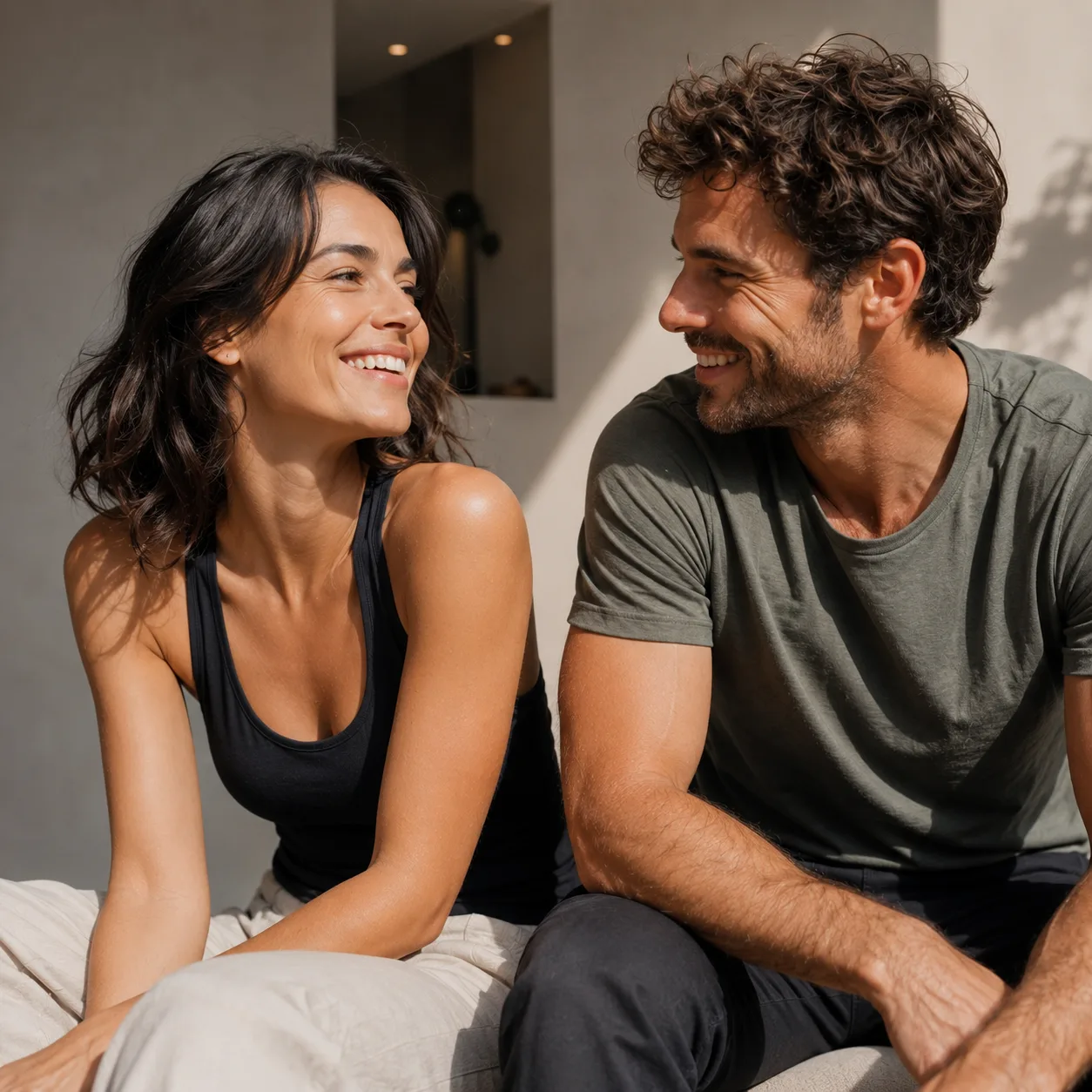 Résultat d'un skinbooster&nbsp;: une femme et un homme au soleil, la peau en lumière naturelle, Clinique esthétique Mozart à Nice